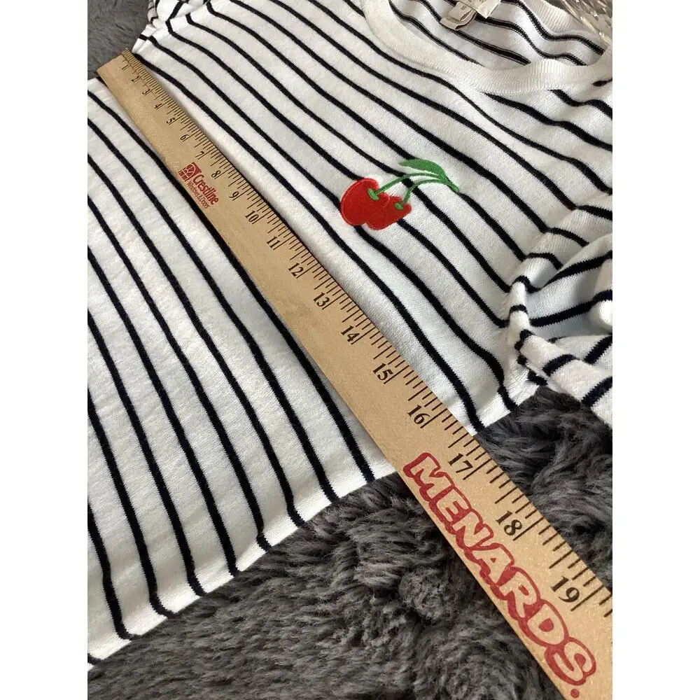 J. Crew Women's Embroidered Cherry Striped Teddie Sweater Black White Size XS‎ - Picture 7 of 9